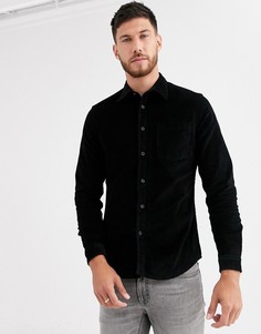 Приталенная эластичная вельветовая рубашка черного цвета ASOS DESIGN-Черный