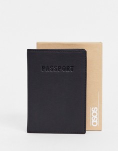 Черная кожаная обложка для паспорта с тиснением в подарочной упаковке ASOS DESIGN-Черный