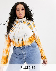 Приталенный топ с принтом тай-дай темной расцветки и высоким воротом Neon Rose Plus-Мульти