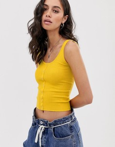 Желтая майка в рубчик с кнопками Bershka-Желтый