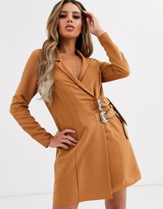 Платье-смокинг мини с пряжками ASOS DESIGN-Коричневый
