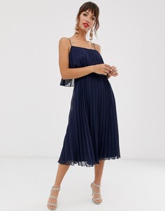 Платье миди с кроп-топом и овальным вырезом ASOS DESIGN-Темно-синий