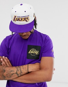 Белая бейсболка Mitchell & Ness LA Lakers Team Script Throwback-Белый