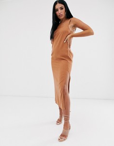 Темно-оранжевое джинсовое платье-комбинация миди ASOS DESIGN-Оранжевый