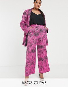 Розовые широкие брюки со звериным принтом ASOS DESIGN curve-Мульти