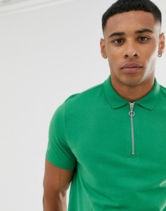 Зеленая футболка-поло из органического хлопка с молнией на воротнике ASOS DESIGN-Зеленый