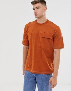 Свободная светло-коричневая футболка с контрастной строчкой ASOS WHITE-Коричневый