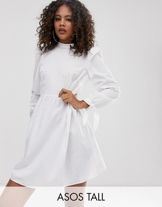 Свободное платье мини с высоким воротом и завязками на рукавах ASOS DESIGN Tall-Белый