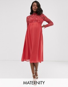 Кружевное платье миди малинового цвета Chi Chi London Maternity-Красный