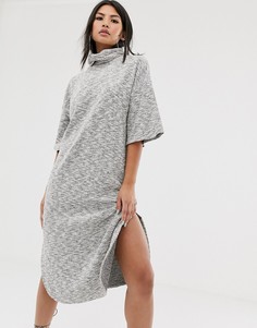 Меланжевое oversize-платье миди со свободным воротом ASOS DESIGN-Черный