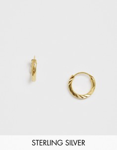 Серебряные позолоченные серьги-кольца с витой вставкой ASOS DESIGN-Золотой