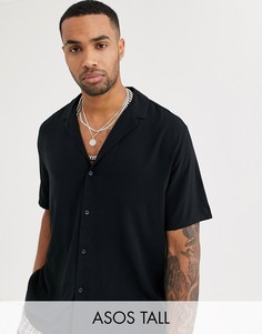 Черная свободная рубашка из вискозы с отложным воротником ASOS DESIGN Tall-Черный