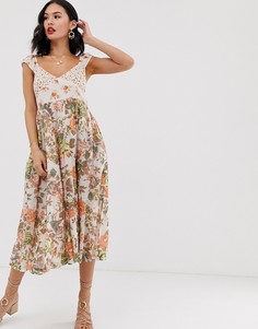 Платье миди с цветочным принтом Free People Love You-Белый