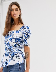 Синяя блузка с принтом пейсли River Island-Синий