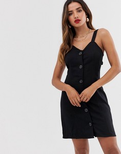Черное платье на бретелях и пуговицах River Island-Черный