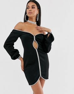 Платье мини с вырезом и отделкой стразами ASOS DESIGN-Черный