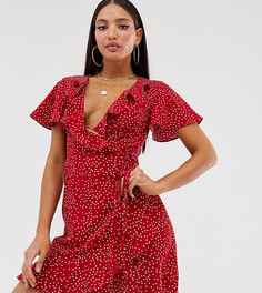 Эксклюзивное красное чайное платье в горошек с запахом Missguided Tall-Мульти