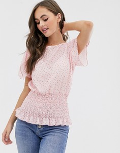 Топ в горошек с короткими рукавами и сборками ASOS DESIGN-Мульти