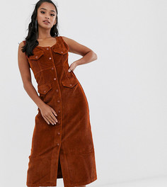 Вельветовое платье миди ASOS DESIGN Petite-Коричневый