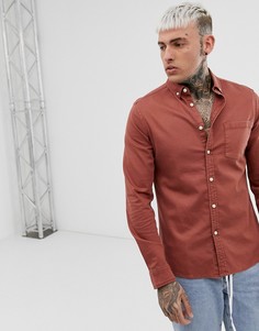 Коричневая приталенная джинсовая рубашка ASOS DESIGN-Оранжевый
