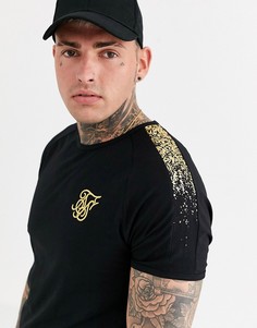 Черная обтягивающая футболка с золотистым принтом SikSilk-Черный