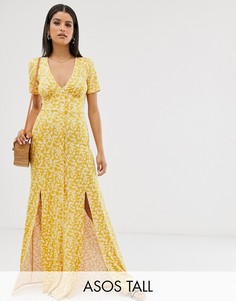 Чайное платье макси на пуговицах с цветочным принтом ASOS DESIGN Tall-Мульти