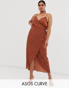 Платье макси на бретельках в горошек с запахом ASOS DESIGN Curve-Мульти