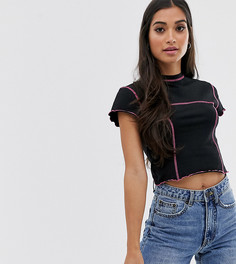 Приталенный топ с контрастной строчкой ASOS DESIGN Petite-Черный