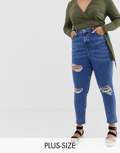 Синие джинсы скинни в винтажном стиле с рваной отделкой New Look Curve-Синий