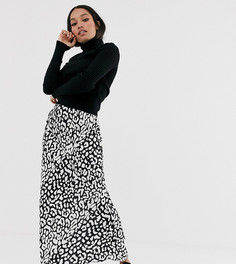 Юбка макси с монохромным леопардовым принтом ASOS DESIGN Petite-Мульти
