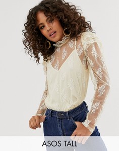 Кружевной лонгслив ASOS DESIGN Tall-Кремовый