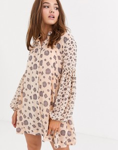 Платье мини с цветочным принтом Free People Turn Turn-Бежевый