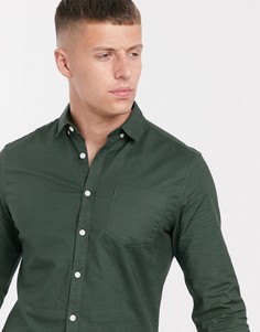 Зеленая приталенная оксфордская рубашка ASOS DESIGN-Зеленый