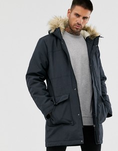 Парка с капюшоном на подкладке из искусственной цигейки и отстегивающейся меховой отделкой Only & Sons-Темно-синий