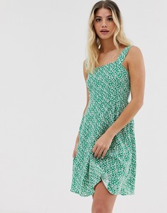 Короткое приталенное платье мини с цветочным принтом JDY-Зеленый
