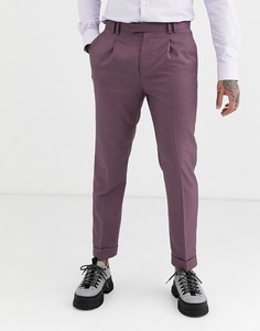 Бордовые брюки скинни с отворотами Topman-Красный