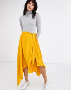 Атласная юбка миди с карманами ASOS DESIGN zero waste-Желтый