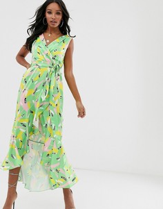 Платье мидакси с запахом и смешанным принтом Flounce London-Мульти