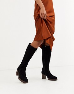 Черные высокие сапоги из премиум-замши на платформе ASOS DESIGN Camille-Черный