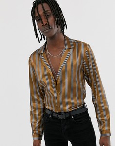 Золотистая атласная рубашка в полоску с длинными рукавами ASOS DESIGN-Золотой
