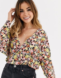Топ с запахом, цветочным принтом и рукавами \летучая мышь\" ASOS DESIGN-Мульти