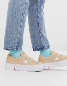 Бежевые кеды на платформе Converse One Star-Кремовый