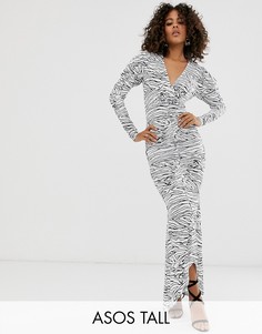Платье макси с черно-белым принтом ASOS DESIGN Tall-Мульти