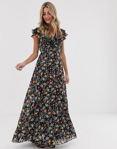 Шифоновое платье макси с цветочным принтом и оборками Twisted Wunder-Мульти