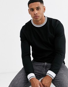 Белая футболка с длинными рукавами и кантом ASOS DESIGN-Черный