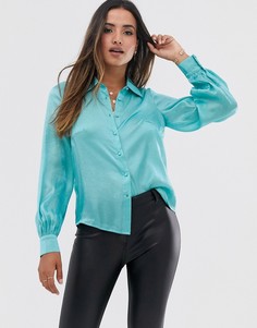 Атласная рубашка на пуговицах Fashion Union-Синий
