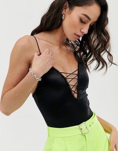 Черное боди со шнуровкой Bershka-Черный