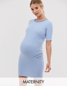 Синее трикотажное платье в рубчик с полосками и узором New Look Maternity-Черный