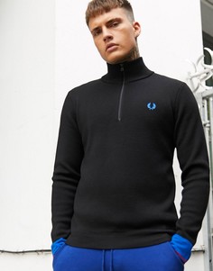 Черный полушерстяной джемпер с воротом на молнии Fred Perry
