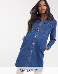 Синее джинсовое платье-рубашка New Look Maternity-Черный